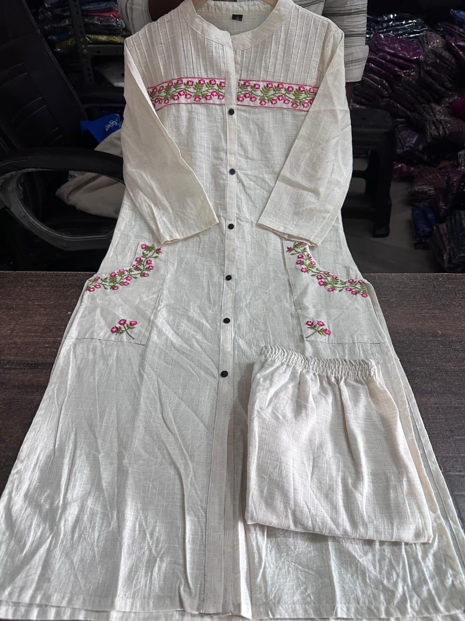 Pure fine Cotton Slub fabric Embroidery Work Kurti with Pant - My Store