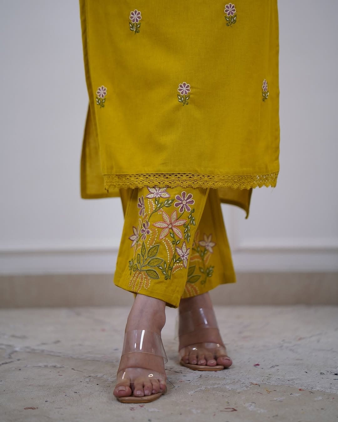 Pure Cotton Slub Kurta Pant plazo - yellow - My Store