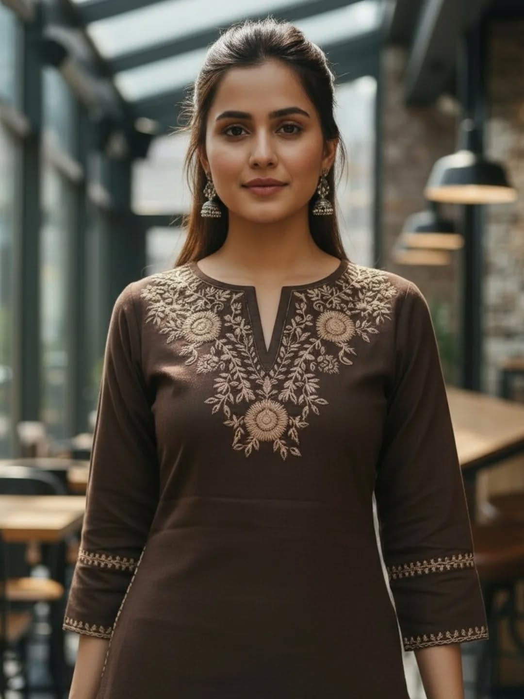 Pure Cotton Embroidered Kurti Co-Ord Set with Cross-Stitch Work & Side Pockets - My Store