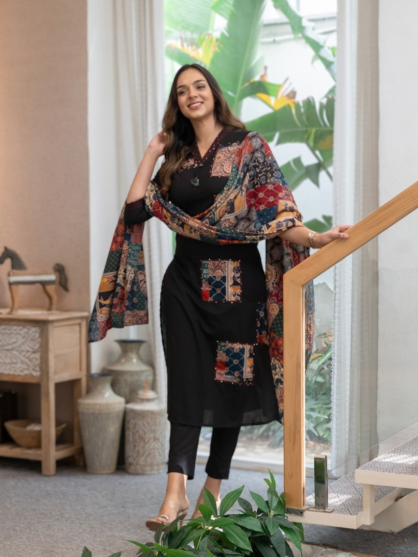 estival Special black Cotton Khadi Suit Set - My Store