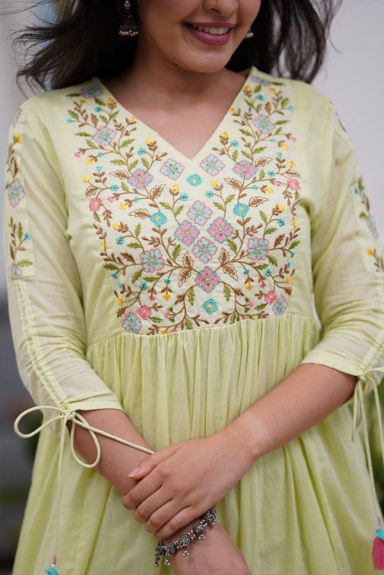 Designer Festival Wear Pure Cotton Anarkali Kurta Set - yellow - My Store