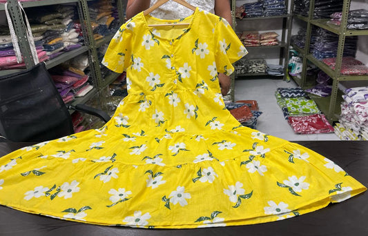 Beautiful ikkat print Cotton Full Flair Middy Gown - My Store