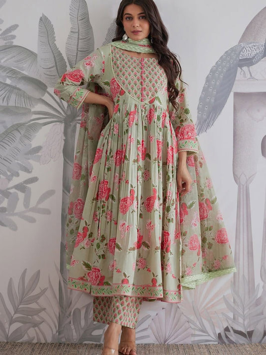 Cotton Anarkali dress by My Store in a flowing design, perfect for summer elegance and featuring intricate detailing.