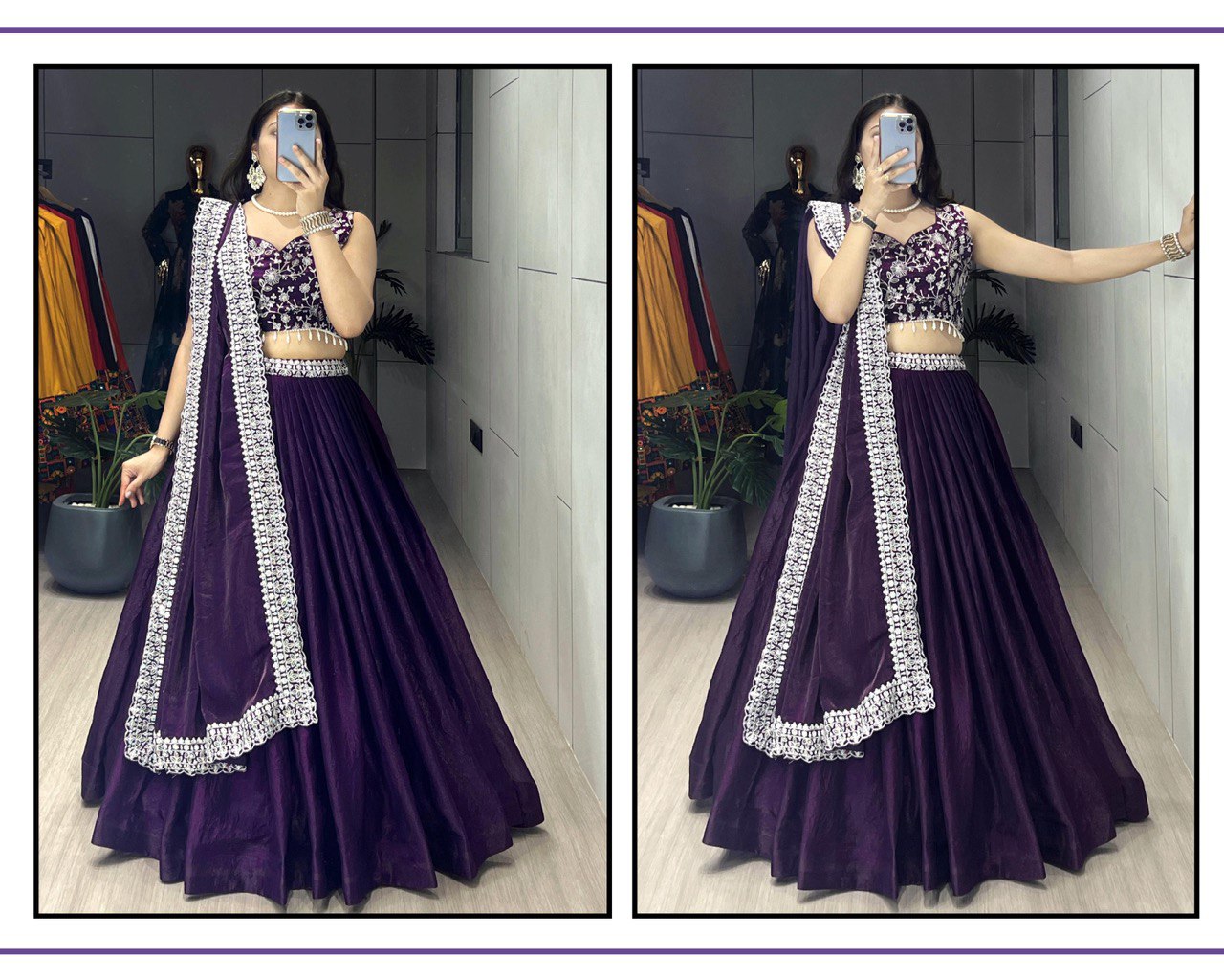 Deep Purple Fendy Silk Lehenga Sets - My Store