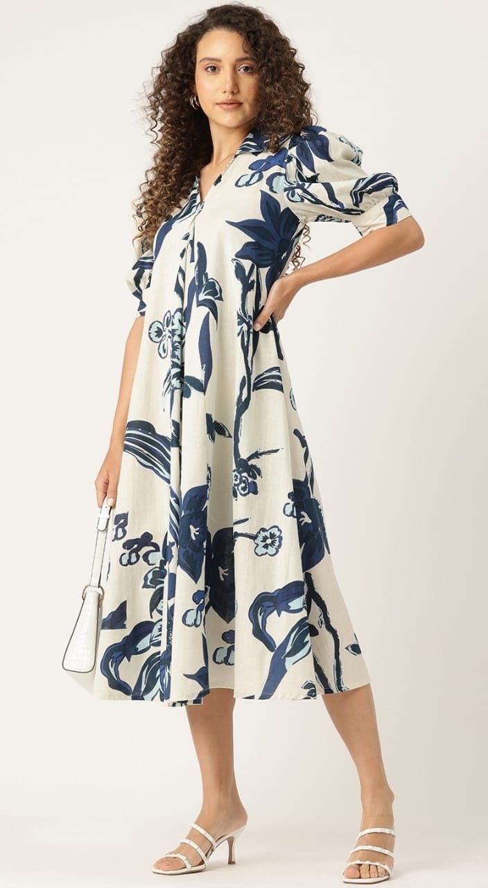 MARGARETA BLUE PRINTED DRESS - My Store