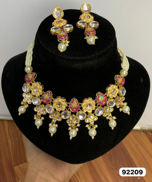 Elegant Kundan Meenakari Pearl Necklace Set - My Store