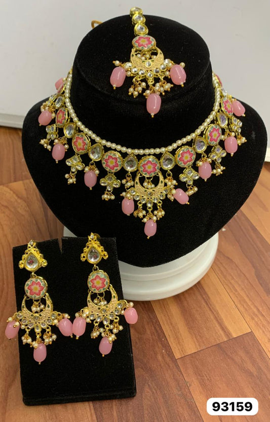 Floral Kundan Meenakari Pearl Necklace Set - My Store