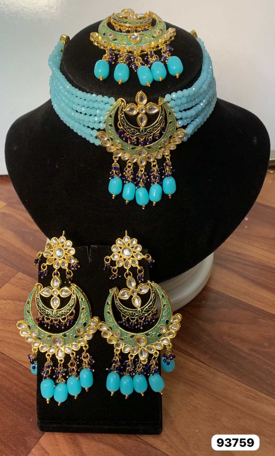 Turquoise Blue Kundan Meenakari Choker Set - My Store