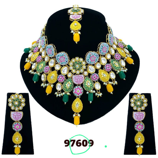 Multicolor Kundan Meenakari Bridal Necklace Set - My Store