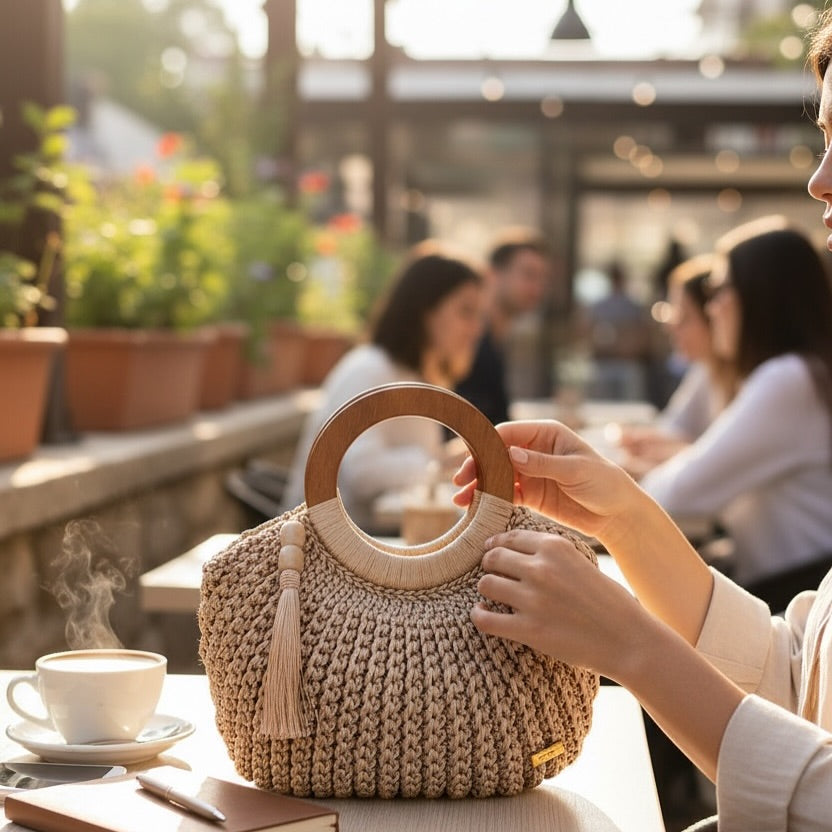 Luna Handwoven Wooden Handle Bag - My Store