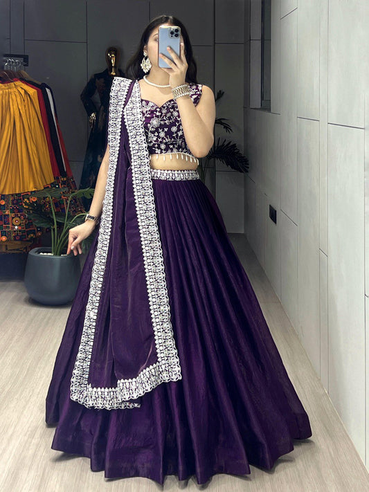 Deep Purple Fendy Silk Lehenga Sets - My Store