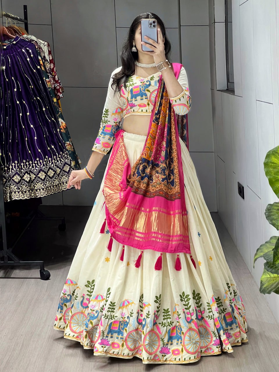 Fully Stitched Cotton Embroidery Work Lehenga - My Store