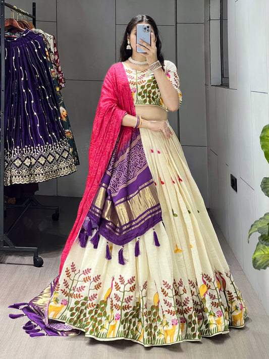 Fully Stitched Cotton Embroidery Work Lehenga - My Store
