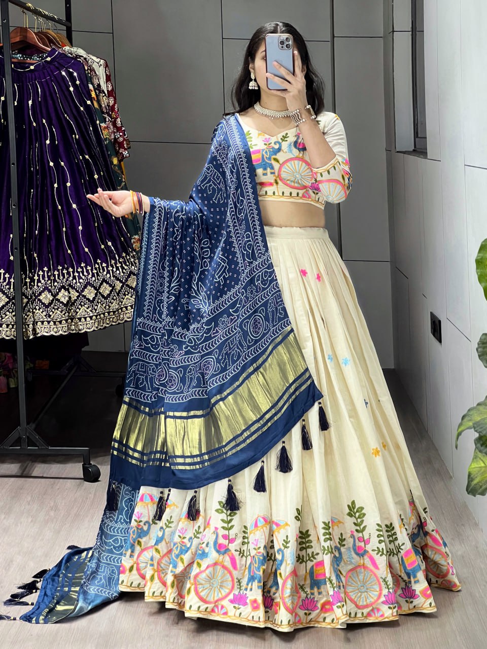 Fully Stitched Cotton Embroidery Work Lehenga - My Store
