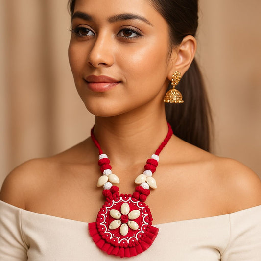 Red Floral Shell Pendant Necklace - My Store