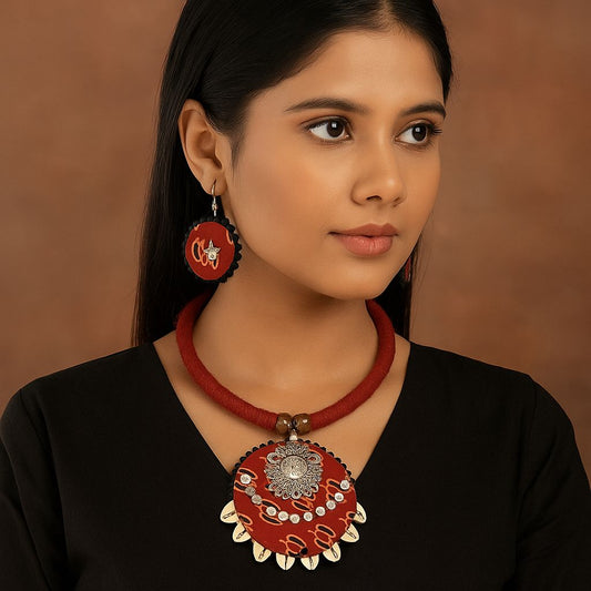 Red Tribal Cowrie Shell Necklace Set with Earrings - My Store