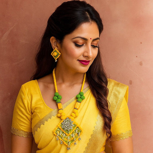 Yellow-Green Tribal Embroidered Necklace Set - My Store