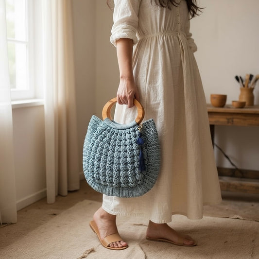 Handmade Crochet Wooden Handle Handbag - My Store