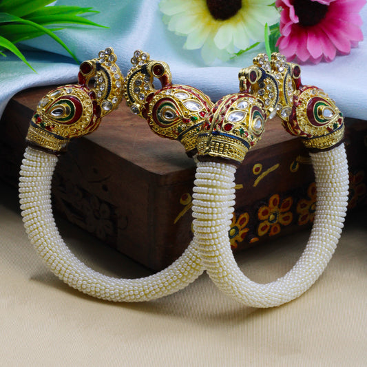 Gold toned White kada style bangles - My Store