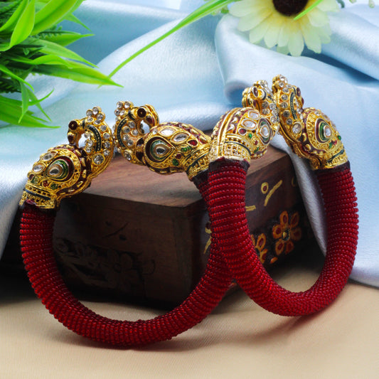 Gold toned Red kada style bangles - My Store