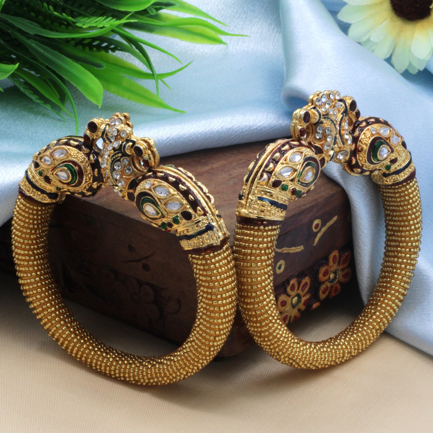 Gold toned Mustard Yellow kada style bangles - My Store
