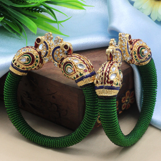 Gold toned Green kada style bangles - My Store