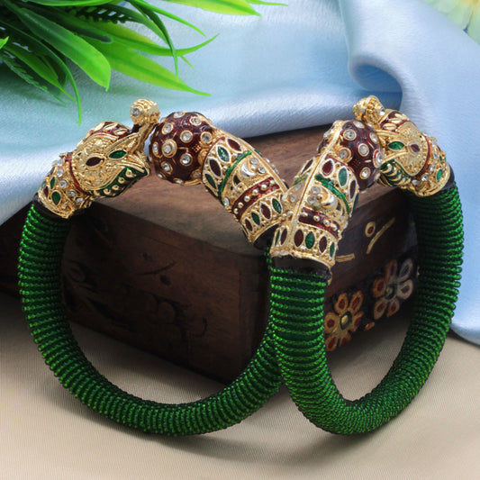 Gold toned Green kada style bangles - My Store