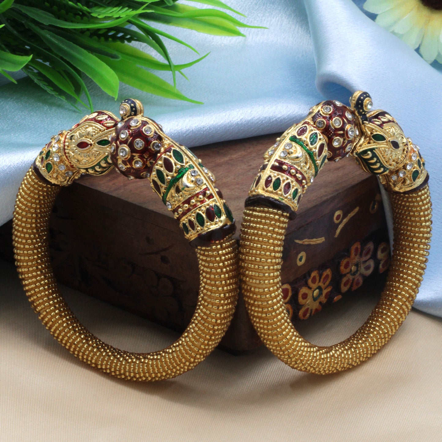 Gold toned Mustard Yellow kada style bangles - My Store