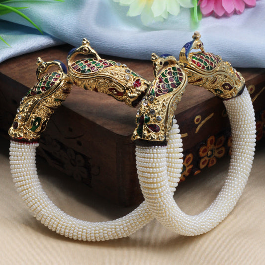 Gold toned White kada style bangles - My Store