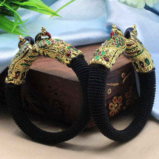 Gold toned Black kada style bangles - My Store