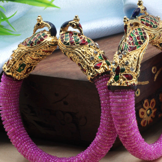 Gold toned Pink kada style bangles - My Store