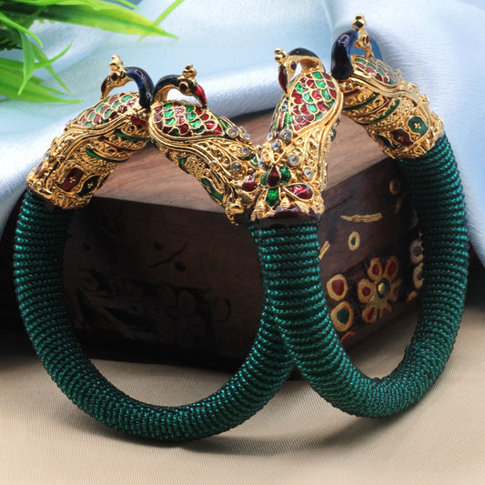Gold toned Green kada style bangles - My Store