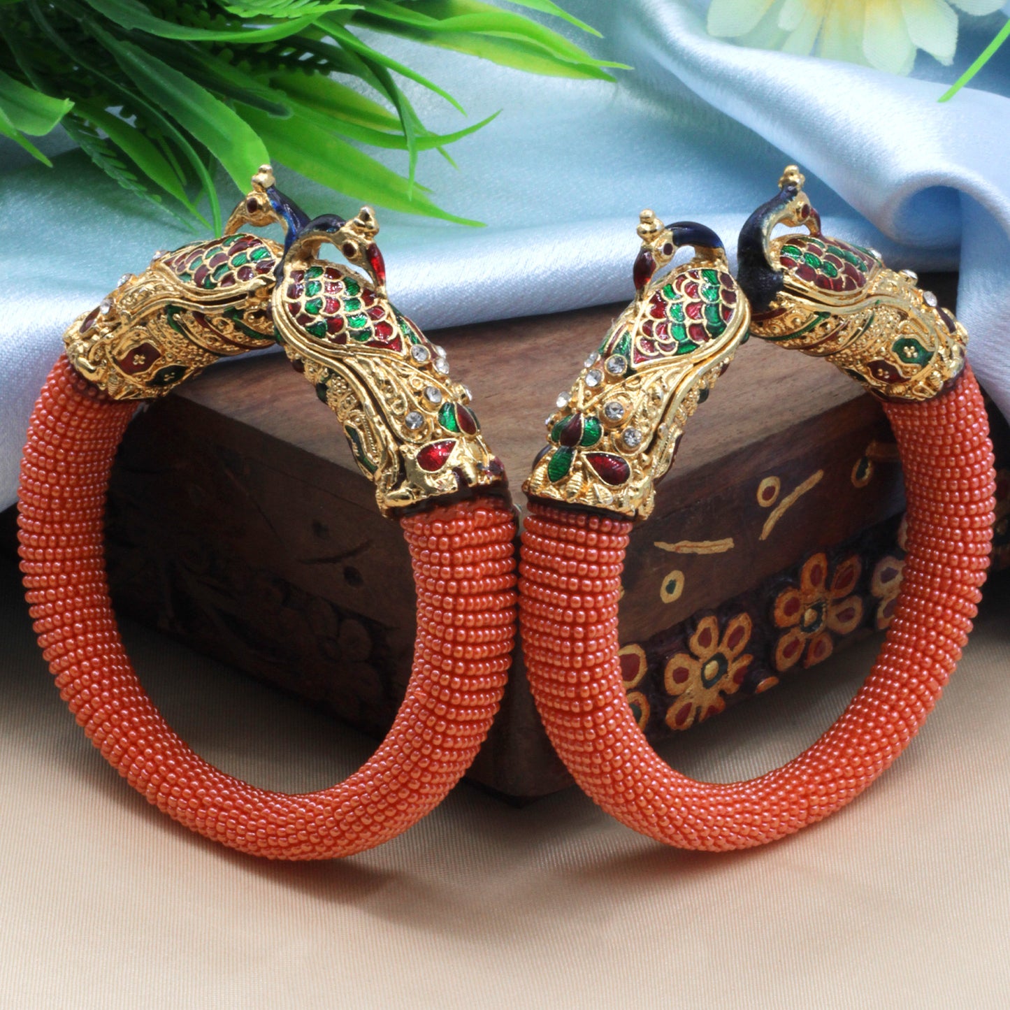 Gold toned Orange kada style bangles - My Store
