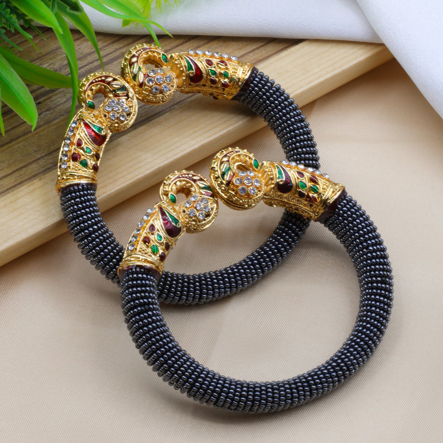 Gold toned Grey kada style bangles - My Store