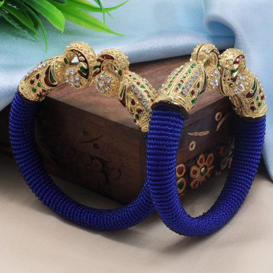 Gold toned Navy Blue kada style bangles - My Store