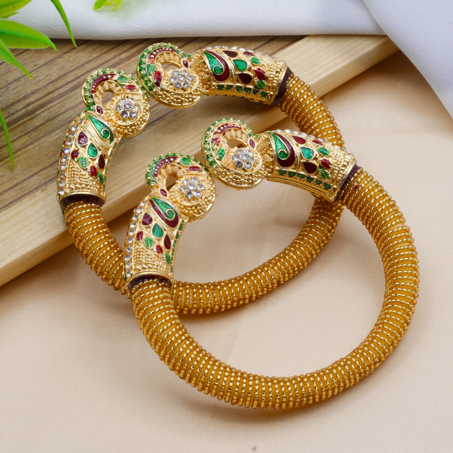 Gold toned Mustard Yellow kada style bangles - My Store