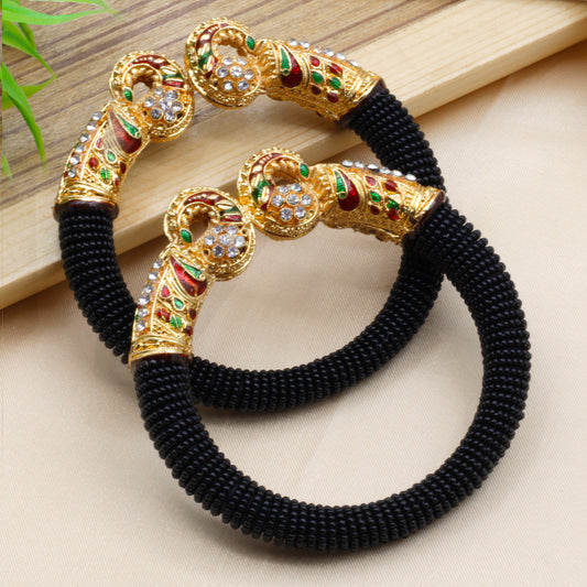 Gold toned Black kada style bangles - My Store