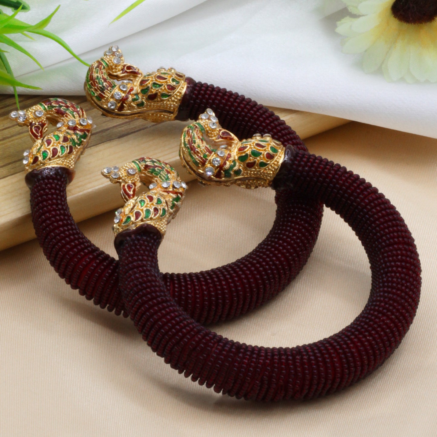 Gold toned Brown kada style bangles - My Store
