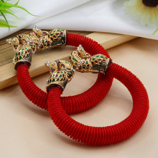 Gold toned red  kada style bangles - My Store