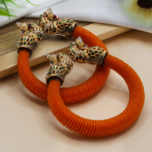 Gold toned Orange kada style bangles - My Store
