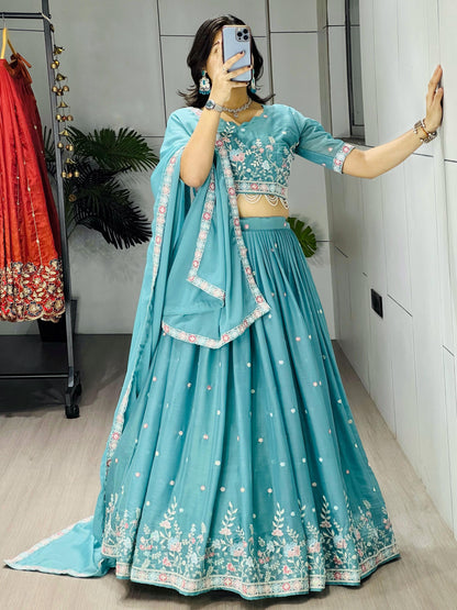 Sky Wedding Embroidery Lehenga - My Store