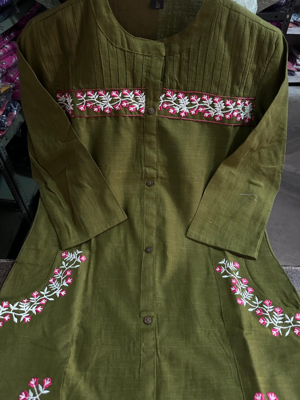 Pure fine Cotton Slub fabric Embroidery Work Kurti with Pant - My Store