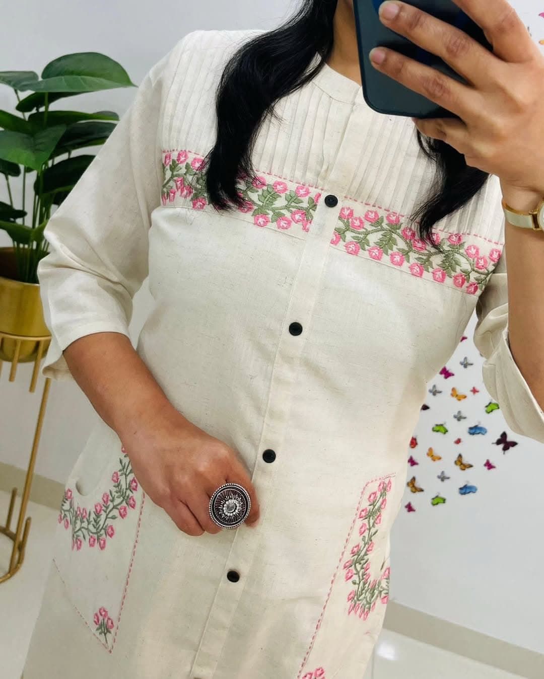 Pure fine Cotton Slub fabric Embroidery Work Kurti with Pant - My Store