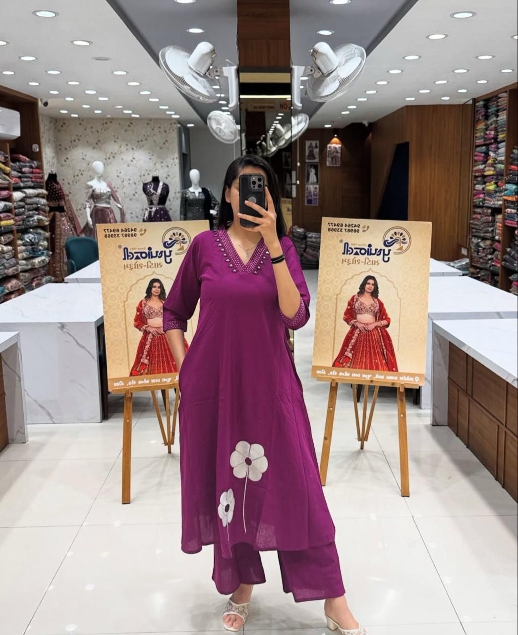 Elegant Flaired Cotton Kurta Set with Full Embroidery - My Store