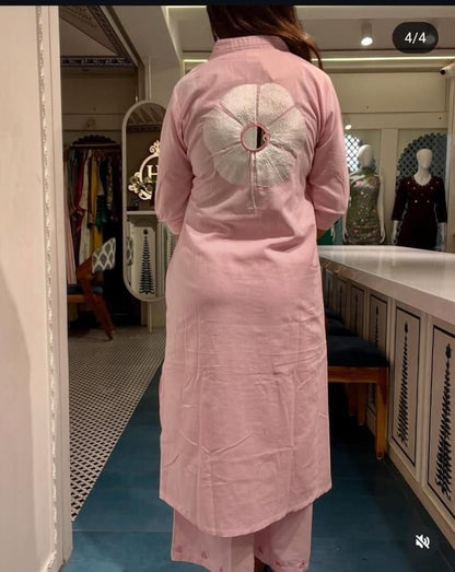 Elegant Flaired Cotton Kurta Set with Full Embroidery - My Store
