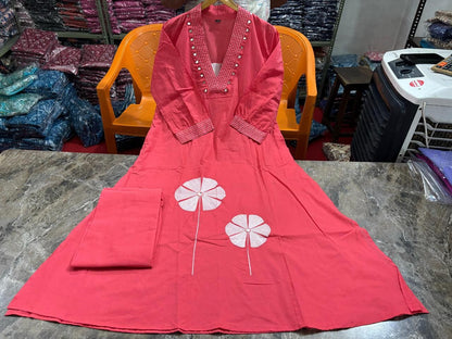 Elegant Flaired Cotton Kurta Set with Full Embroidery - My Store