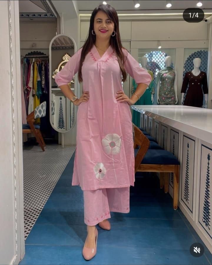 Elegant Flaired Cotton Kurta Set with Full Embroidery - My Store