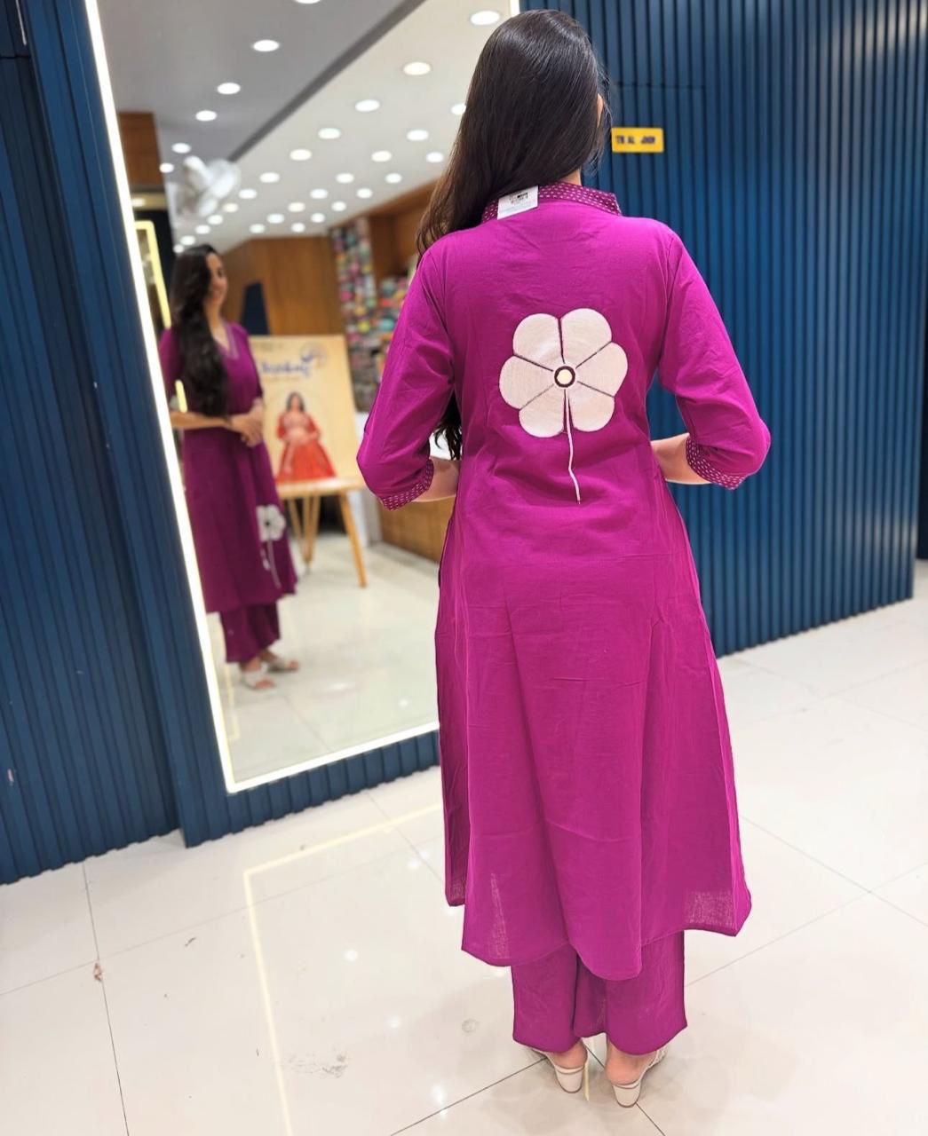 Elegant Flaired Cotton Kurta Set with Full Embroidery - My Store