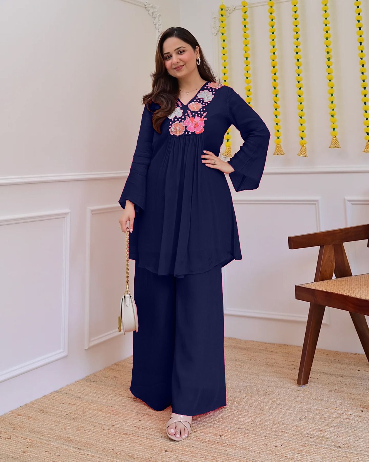 Rayon With beautiful embroidery Fully Stitched - blue - My Store