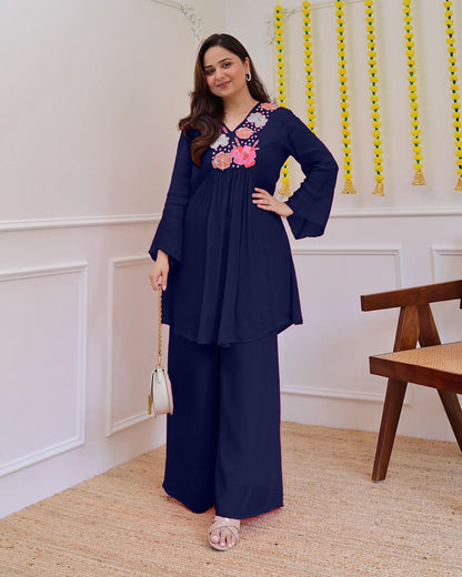 Rayon With beautiful embroidery Fully Stitched - blue - My Store